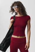 Women's Alosoft Short Sleeve Yoga T-Shirt - Buttery Soft Athletic Tee in Summer Romance Red